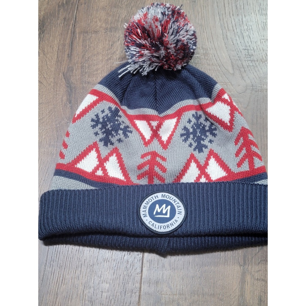 Mammoth Mountain California Navy/Blue/Red/Grey Knit Pom Beanie Made in Canada